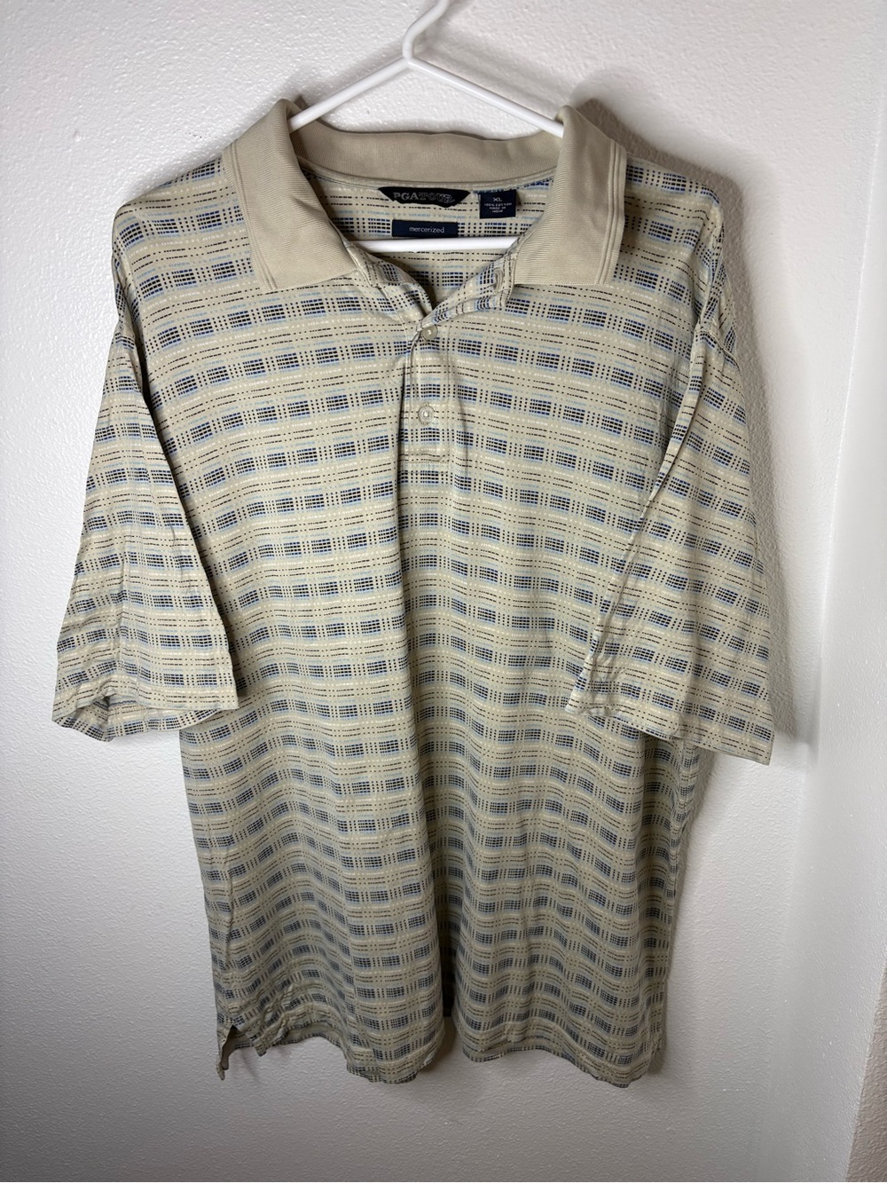 Vintage PGA Tour Beige and Blue Checked Polo Shirt